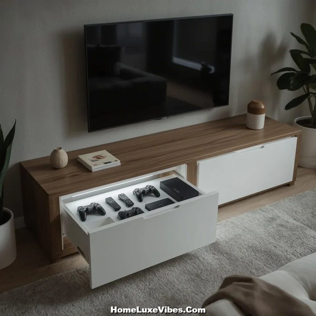 Hidden Storage TV Unit Design with Pop Up Mechanisms result Hidden Storage TV Unit Design with Pop-Up Mechanisms