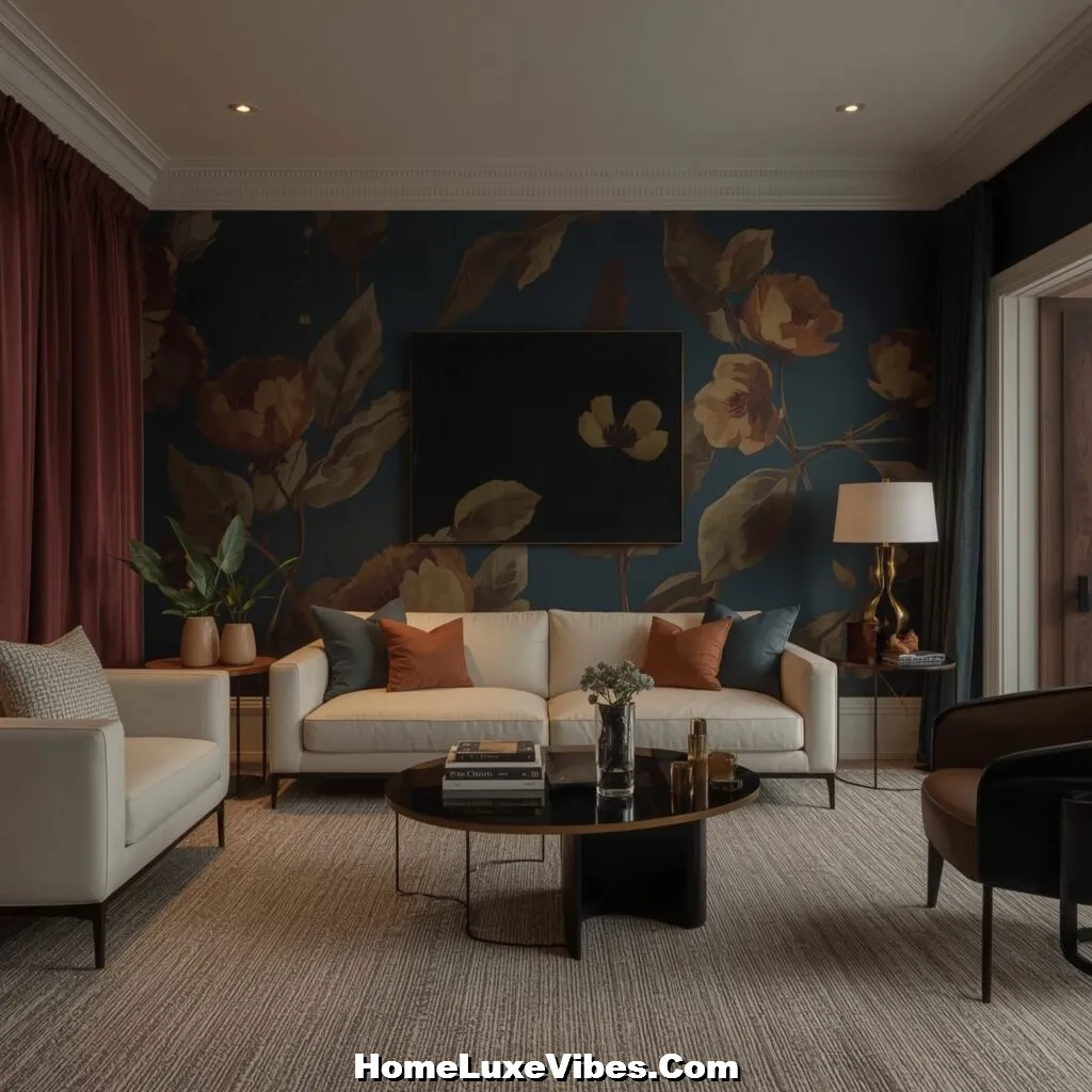 Statement Wallpaper in Deep Shades Living Room Statement Wallpaper in Deep Shades