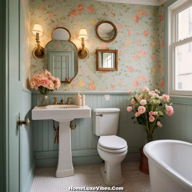 floral wallpaper small bathroom idea