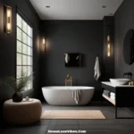 Bathroom with Charcoal Walls and White Fixtures