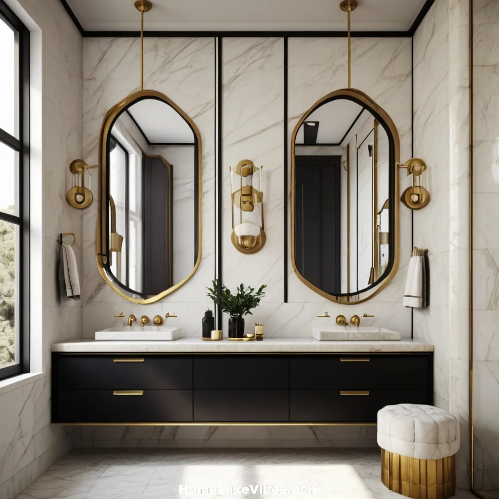 Black and White Bathroom with Brass Black and White Bathroom with Brass Fixtures