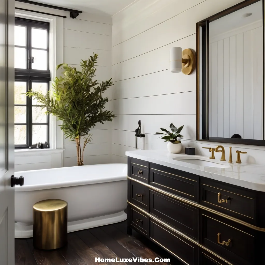 Black and White Bathroom with Dark Wood Floors result Black and White Bathroom with Dark Wood Floors