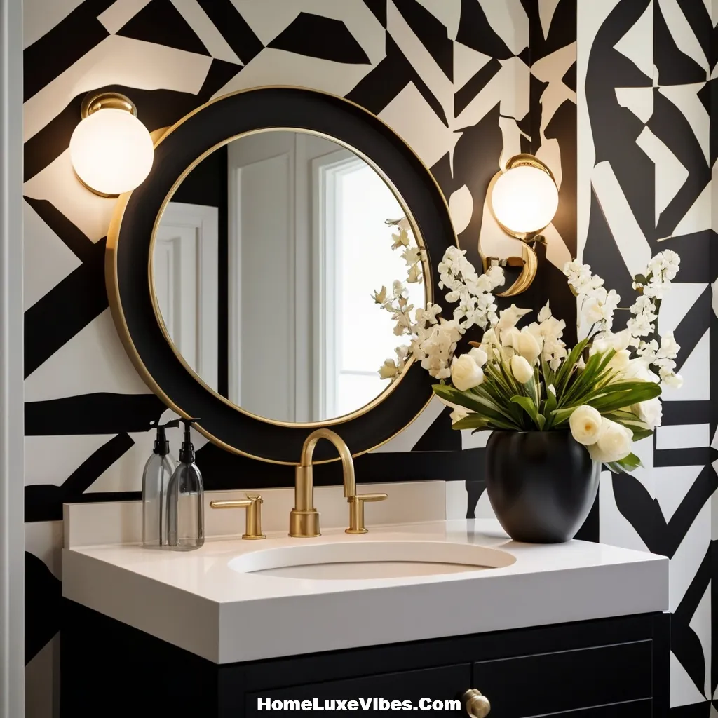 Black and White Geometric Wallpaper Bathroom Design result Black and White Geometric Wallpaper Bathroom Design