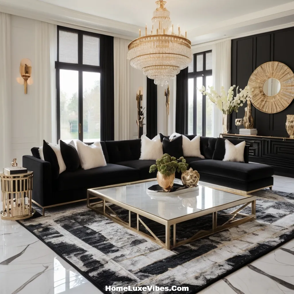Black and White Glam Luxury Living Room Design result Black and White Glam Luxury Living Room Design