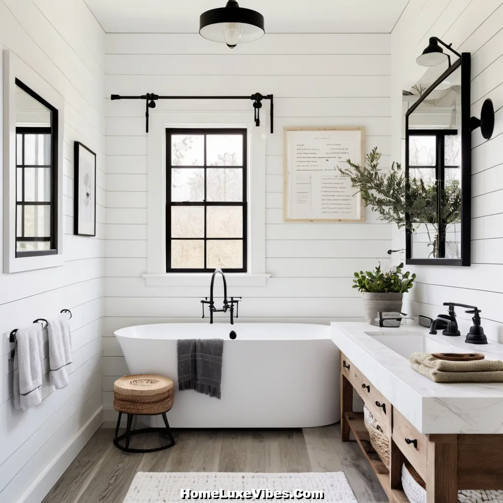 Classic White Shiplap Bathroom with Marble Vanity – Airy Farmhouse Style result Classic White Shiplap Bathroom with Marble Vanity – Airy Farmhouse Style