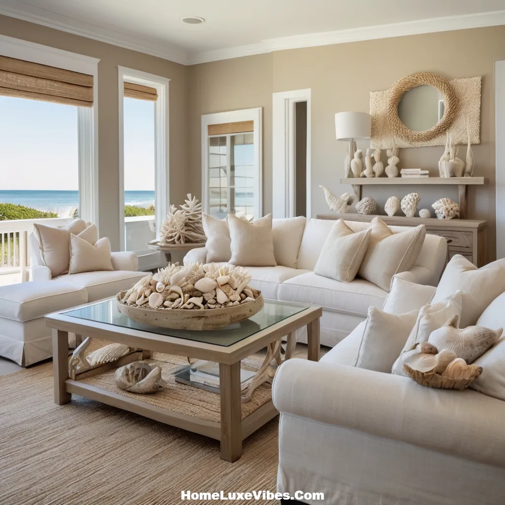 Coastal Living Room Decor with Seashell Display result Coastal Living Room Decor with Seashell Display