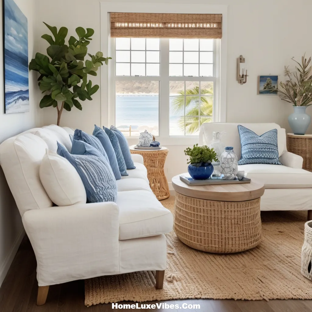 Coastal Living Room with Blue Accent Decor result Coastal Living Room with Blue Accent Decor