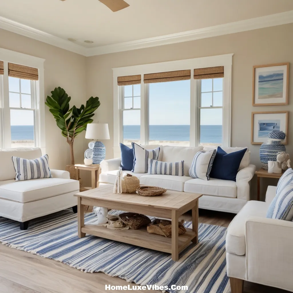 Coastal Living Room with Blue and White Striped Decor result Coastal Living Room with Blue and White Striped Decor