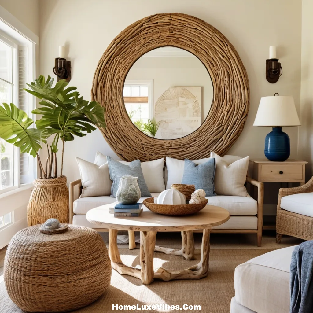 Coastal Living Room with Large Driftwood Mirror result Coastal Living Room with Large Driftwood Mirror