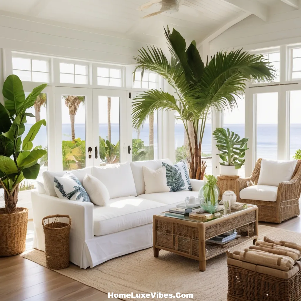 Coastal Living Room with Palm Plants and Greenery result Coastal Living Room with Palm Plants and Greenery