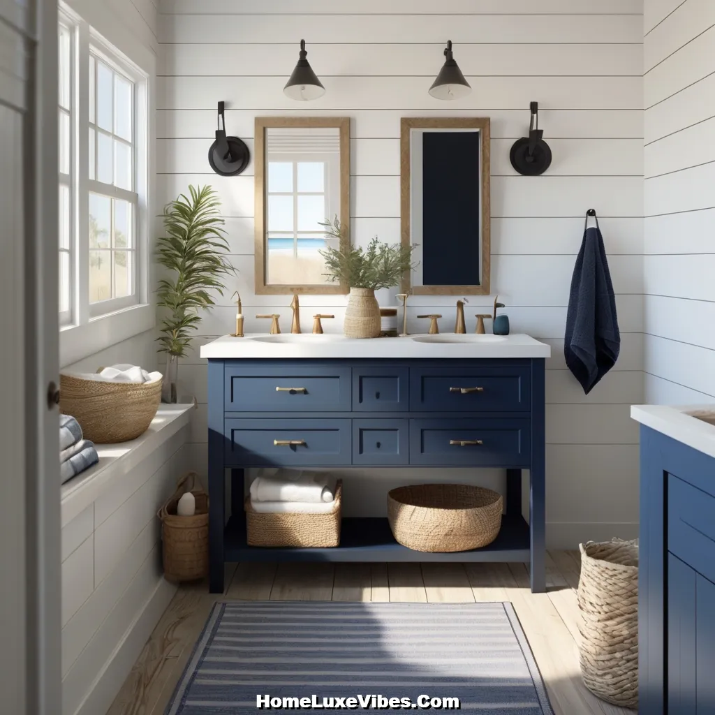 Coastal White Shiplap Bathroom with Navy Accents – Fresh Beach Style result Coastal White Shiplap Bathroom with Navy Accents – Fresh Beach Style