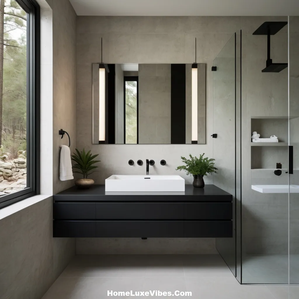 Contemporary Black and White Bathroom with Floating Vanity result Contemporary Black and White Bathroom with Floating Vanity