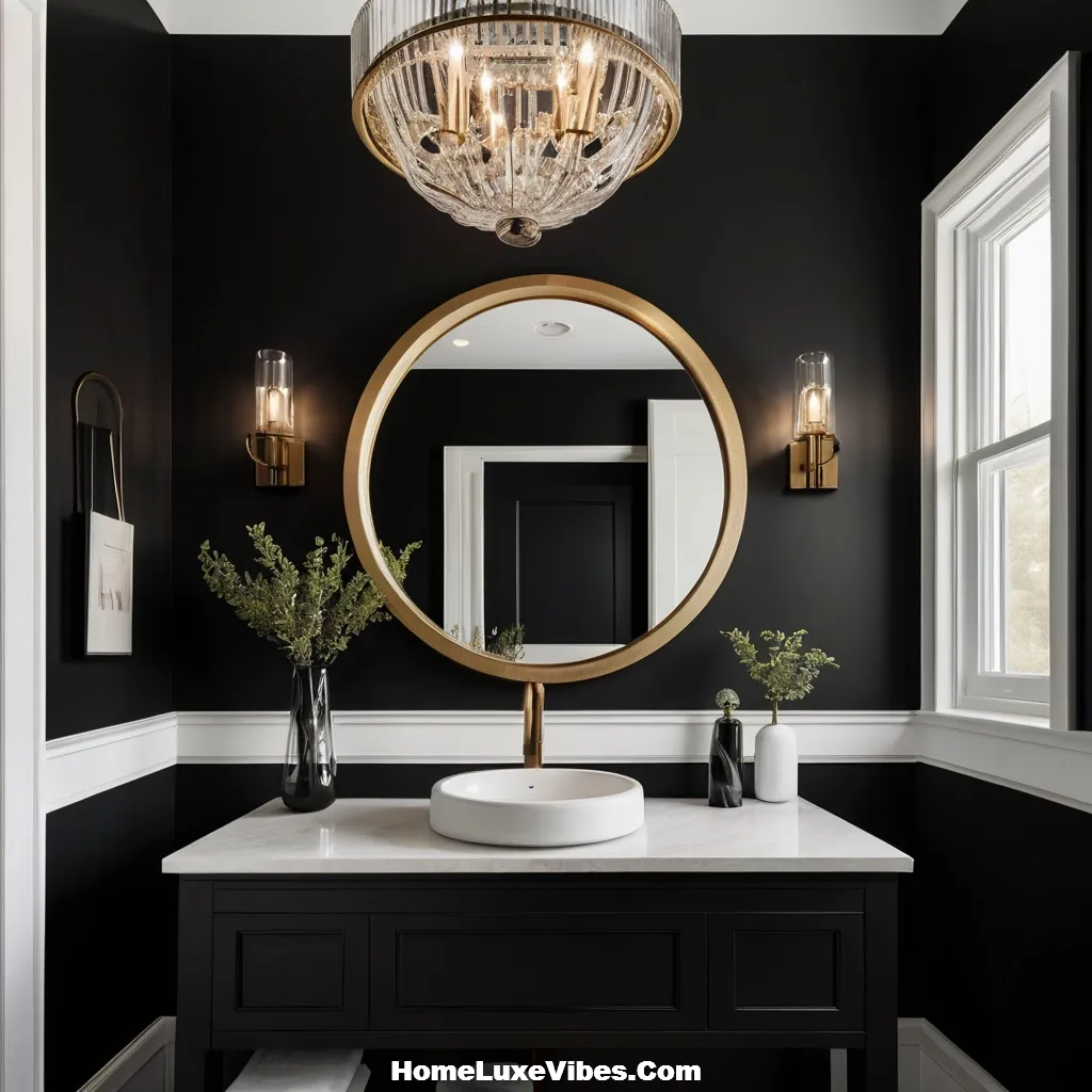 Dramatic Black and White Powder Room Design result Dramatic Black and White Powder Room Design