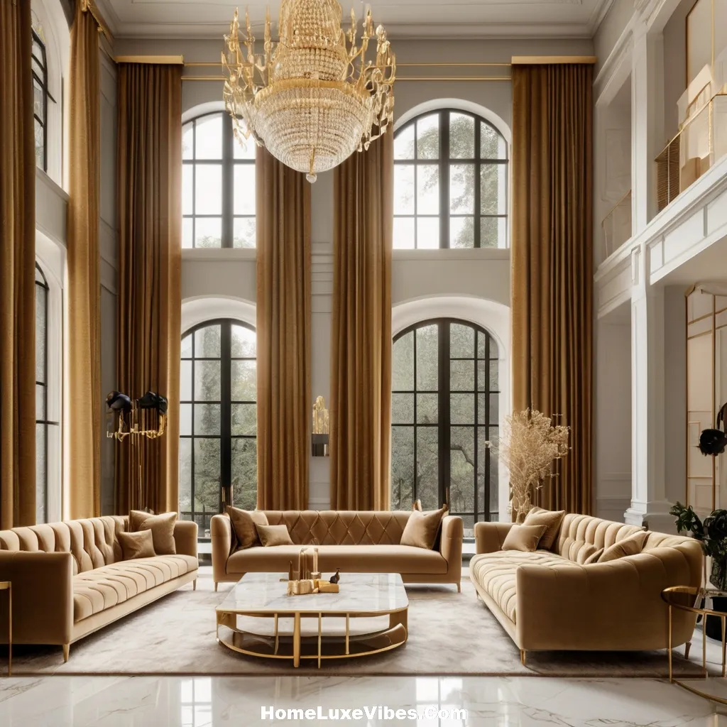 Glam Luxury Living Room with Dramatic High Ceilings result Glam Luxury Living Room with Dramatic High Ceilings