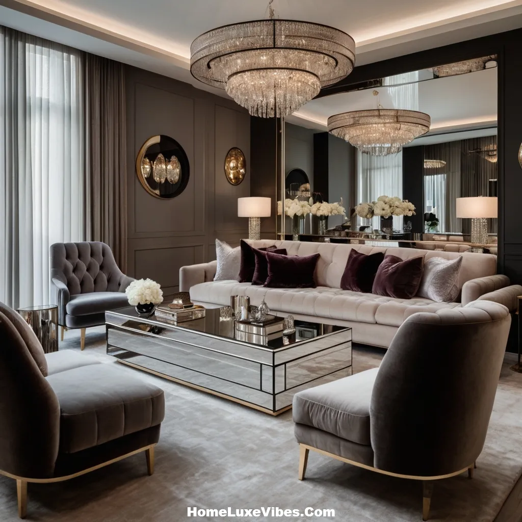 Glam Luxury Living Room with Reflective Design Tricks result Glam Luxury Living Room with Reflective Design Tricks