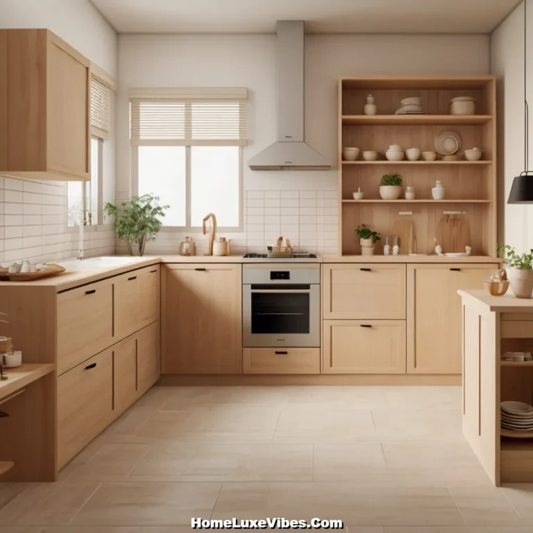 Japandi Kitchen with Light Wood Cabinets and Minimalist Decor