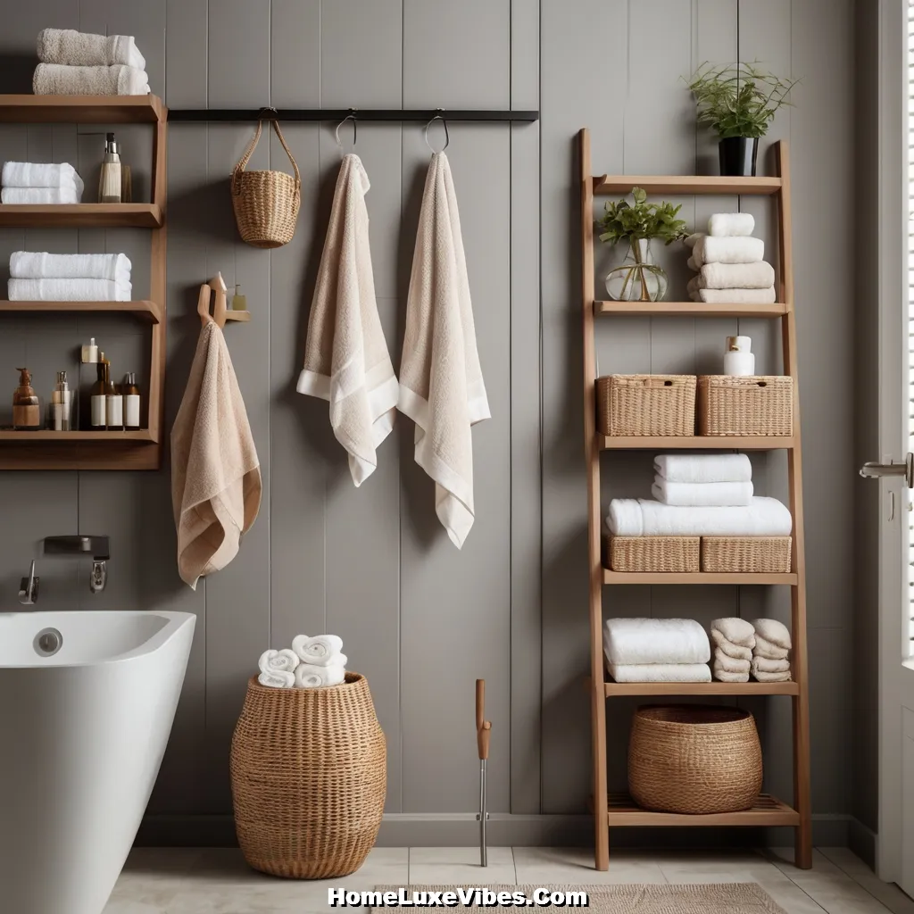 Ladder Shelf and Vertical Storage in Small Bathroom result Ladder Shelf and Vertical Storage in Small Bathroom