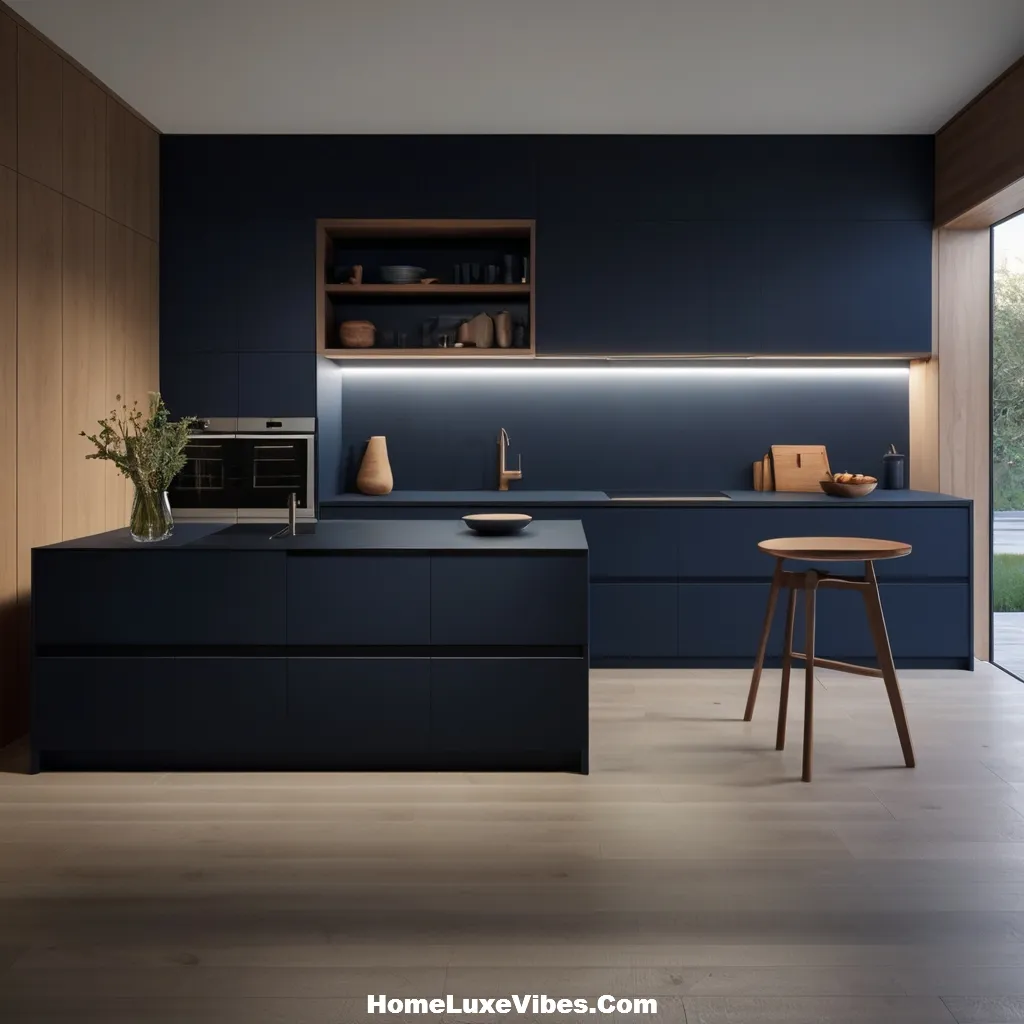 Minimalist Navy Blue Kitchen with Flat Panel Cabinets result Minimalist Navy Blue Kitchen with Flat Panel Cabinets