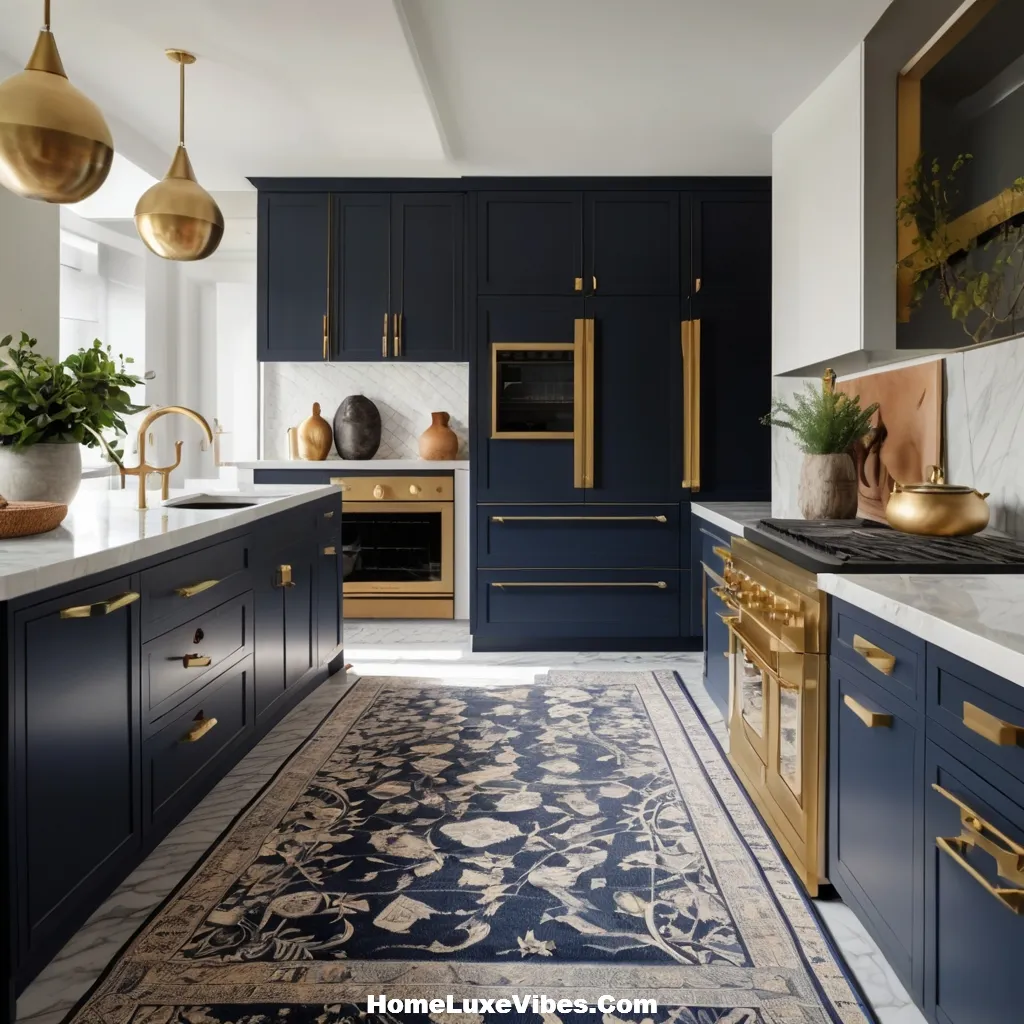 Navy Blue Kitchen with Patterned Runner Rug result Navy Blue Kitchen with Patterned Runner Rug