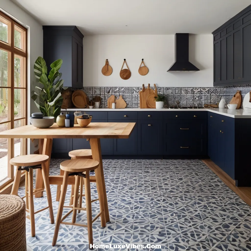 Navy Blue Kitchen with Patterned Tile Flooring result Navy Blue Kitchen with Patterned Tile Flooring