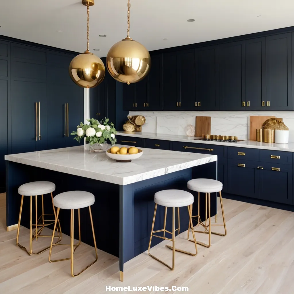 Navy Blue Kitchen with Statement Lighting Navy Blue Kitchen with Statement Lighting Fixtures