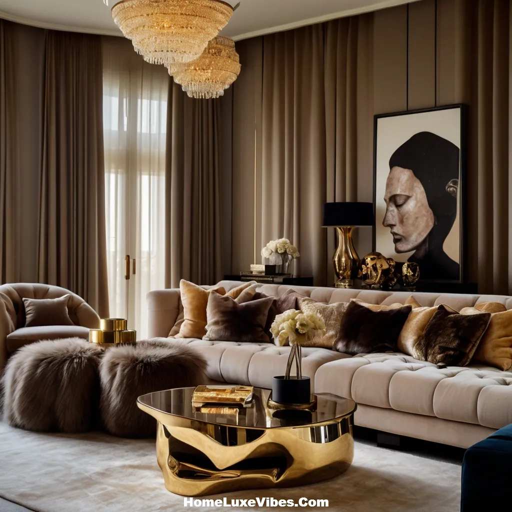 Velvet and Faux Fur Accents in Glam Luxury Living Room result Velvet and Faux Fur Accents in Glam Luxury Living Room