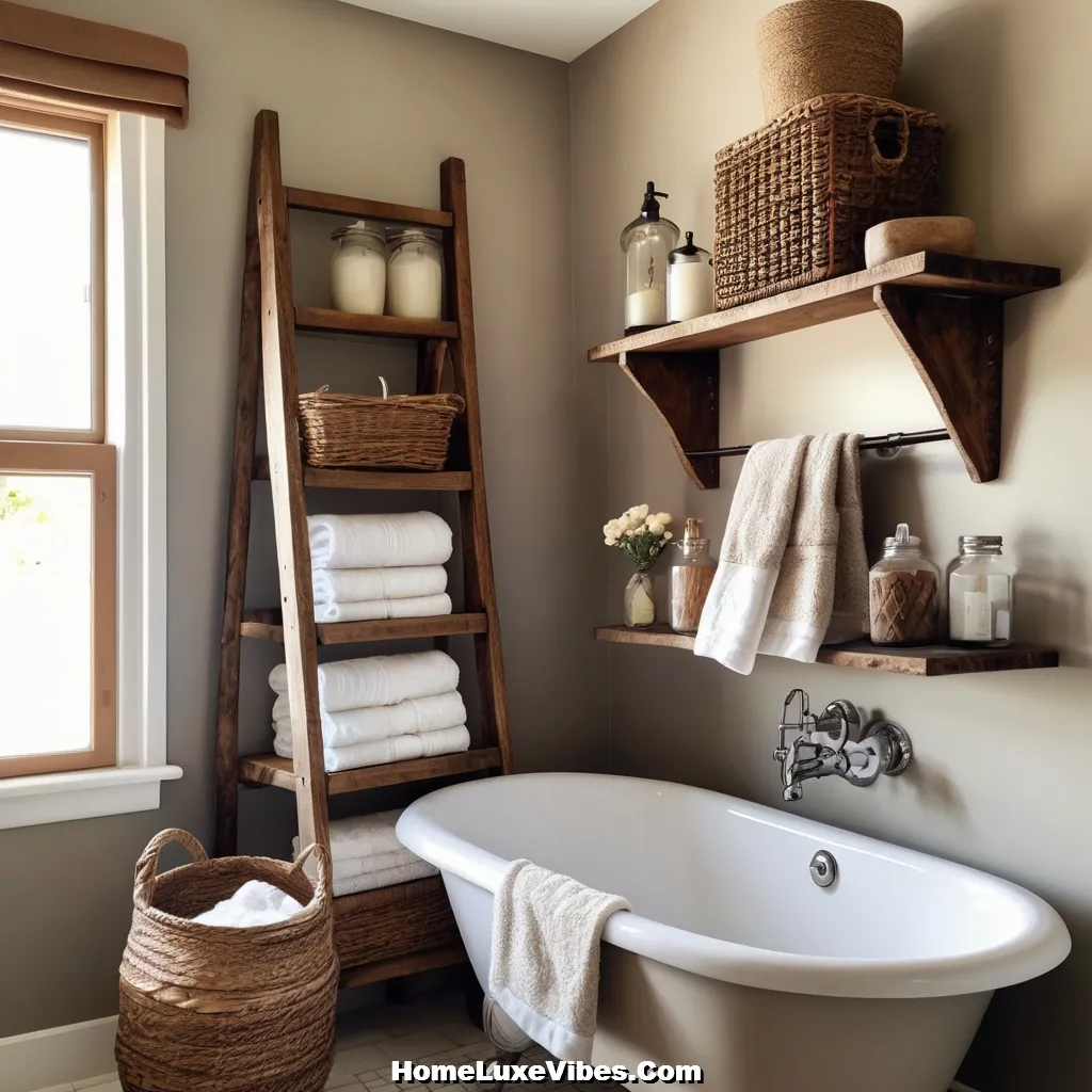 Vintage Bathroom Shelf Ideas with Rustic Ladder result Vintage Bathroom Shelf Ideas with Rustic Ladder