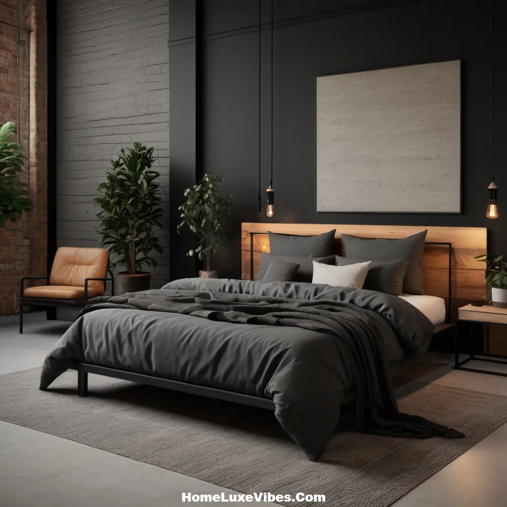 Black Accent Wall Industrial Bedroom – Dramatic Loft Design result Black Accent Wall Industrial Bedroom – Dramatic Loft Design