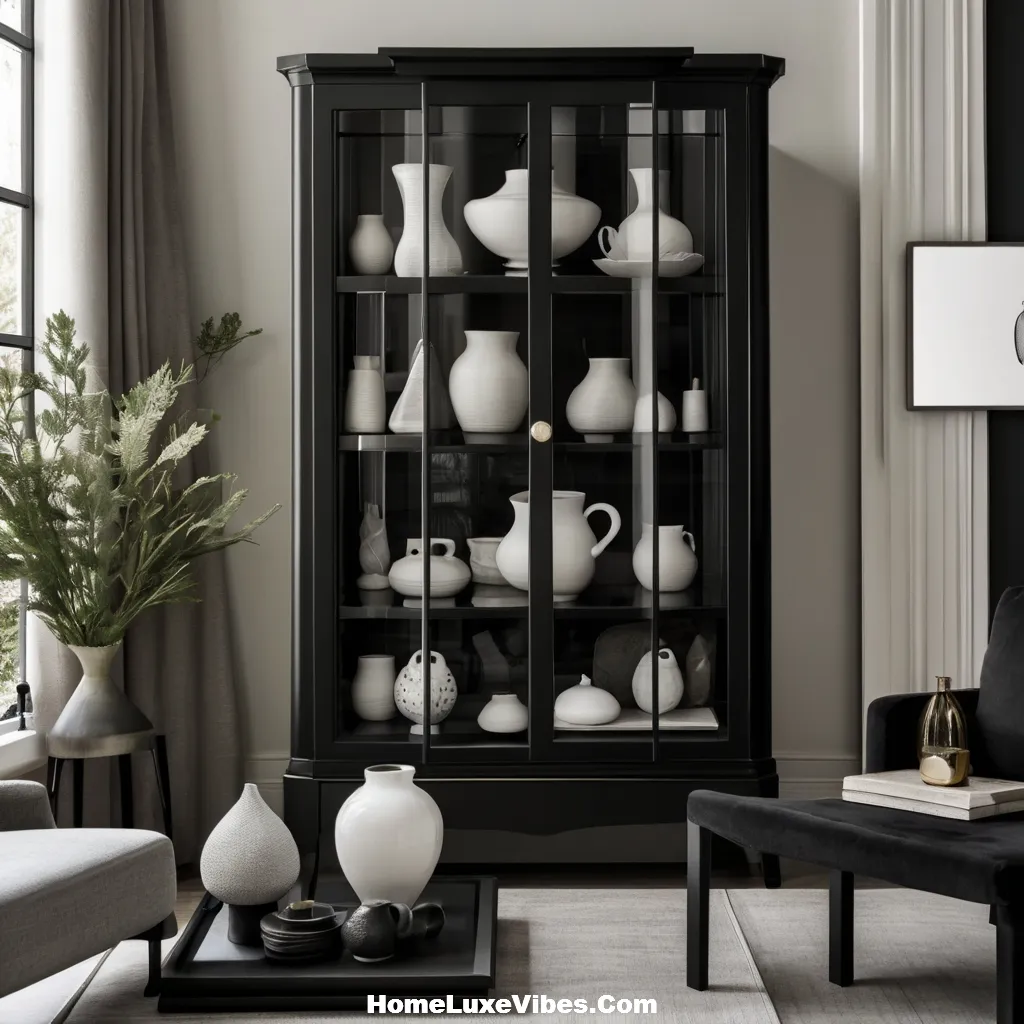 Black Curio Cabinet in Monochrome Living Room result Black Curio Cabinet in Monochrome Living Room