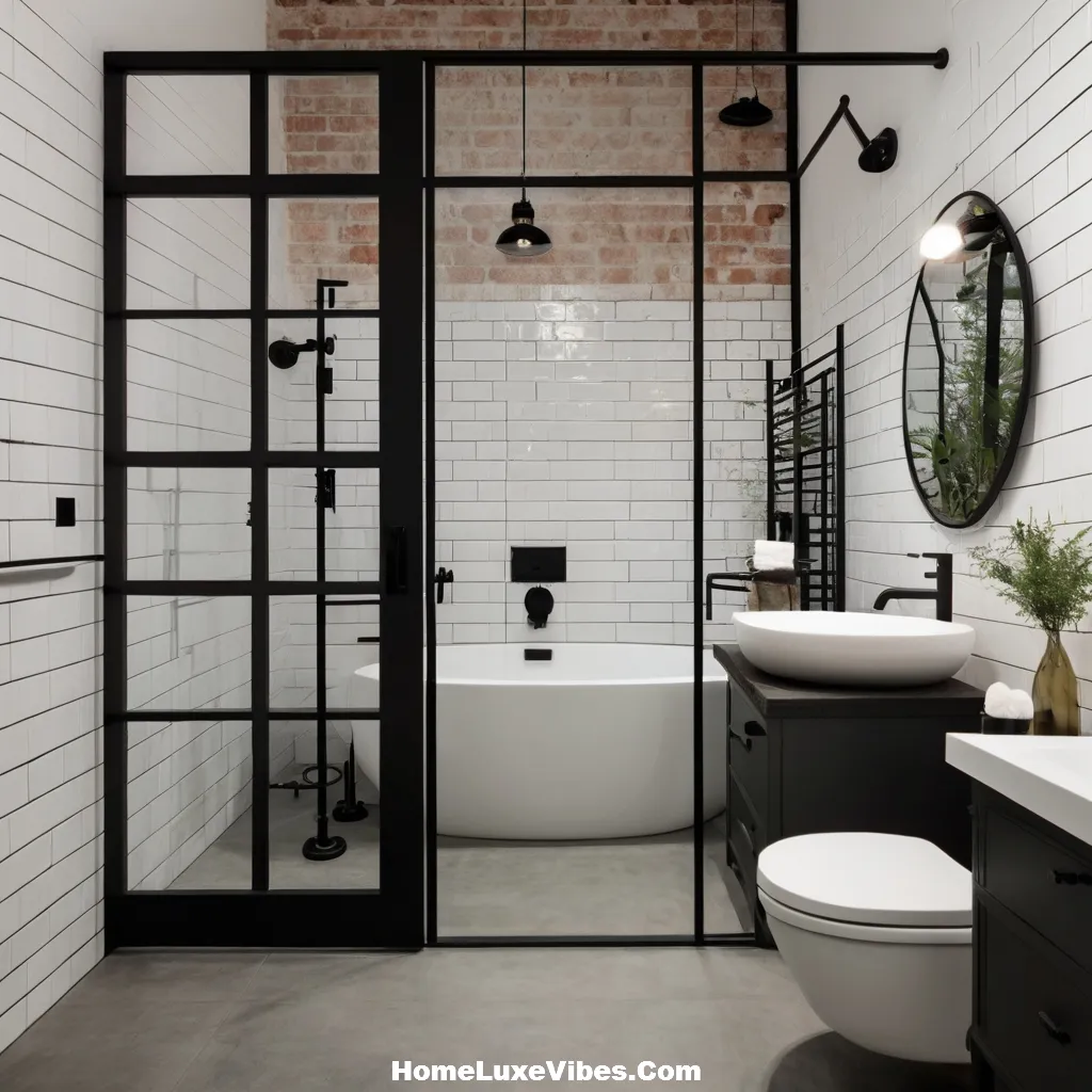 Black Door Frame Industrial Bathroom Idea result Black Door Frame Industrial Bathroom Idea
