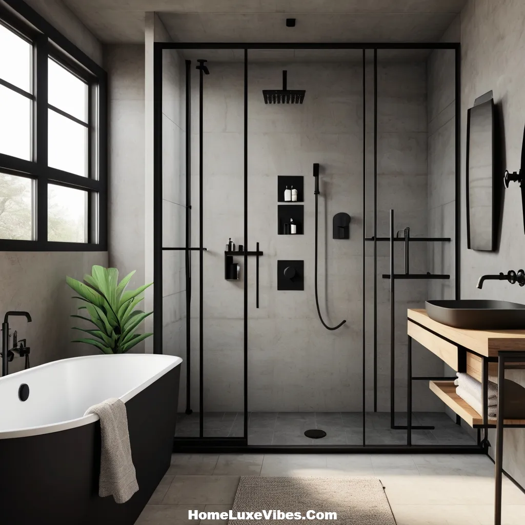 Black Metal Fixtures in Industrial Bathroom result Black Metal Fixtures in Industrial Bathroom