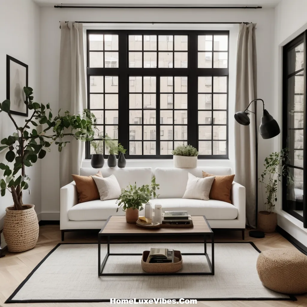 Black Trim Design in Small Apartment Living Room

