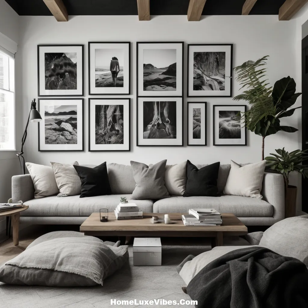 Black and White Gallery Wall in Living Room result Black-and-White Gallery Wall in Living Room