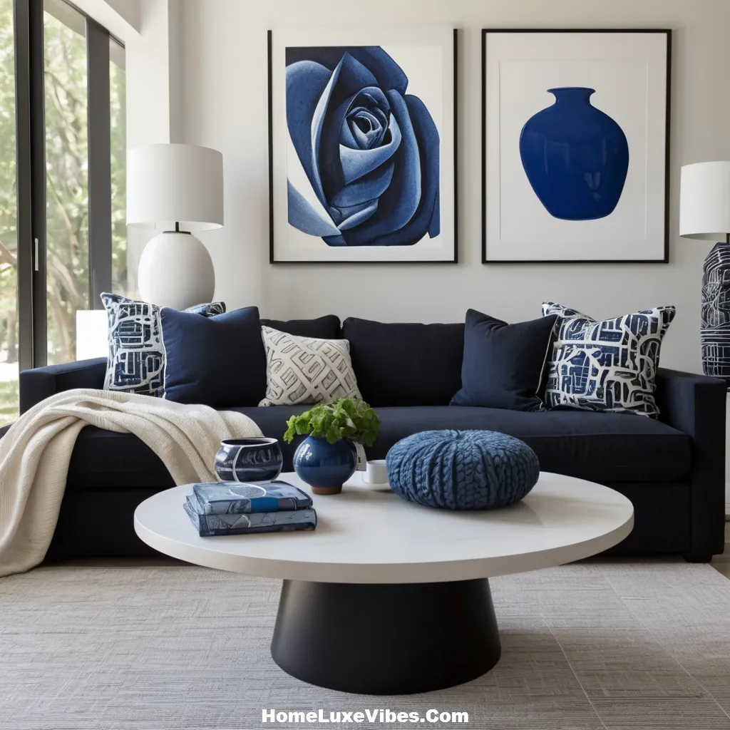 Black and White Living Room with Blue Accents result Black-and-White Living Room with Blue Accents