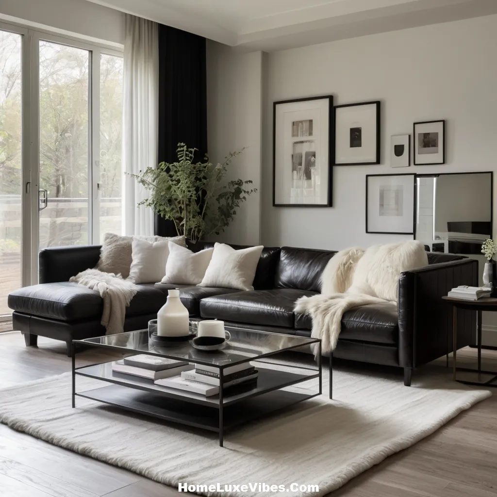 Black and White Living Room with Mixed Black-and-White Living Room with Mixed Textures