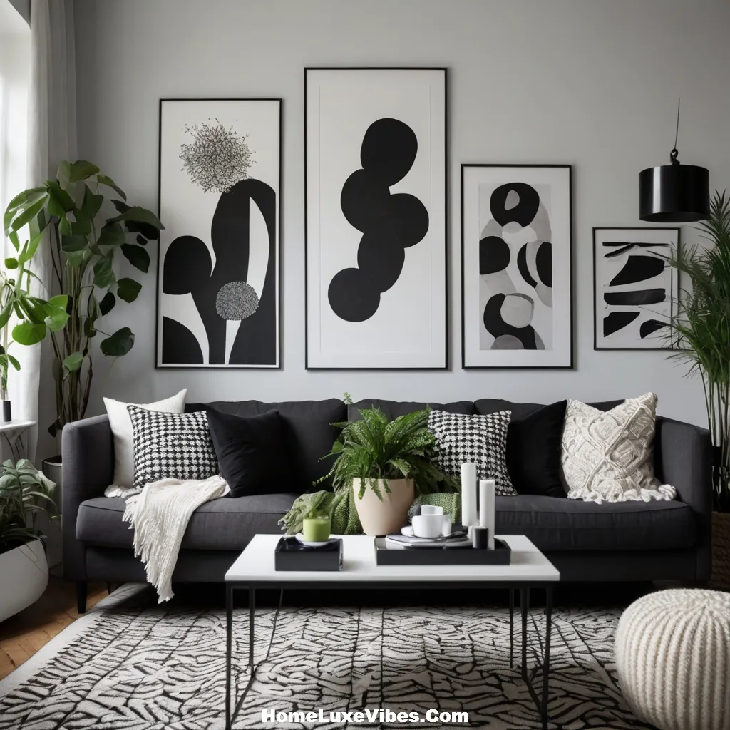 Black and White Living Room with Pops of Color result Black-and-White Living Room with Pops of Color