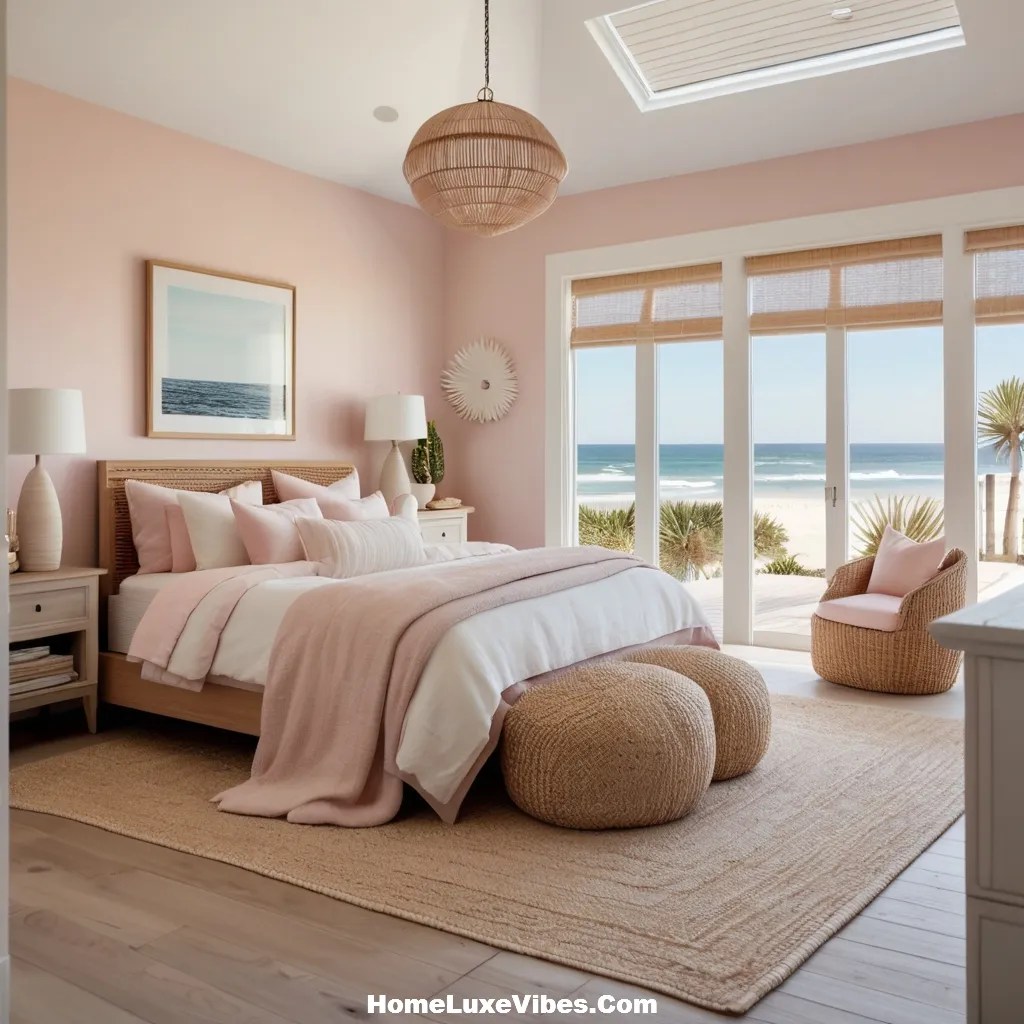 Blush Pink Accents in Coastal Bedroom Design result Blush Pink Accents in Coastal Bedroom Design