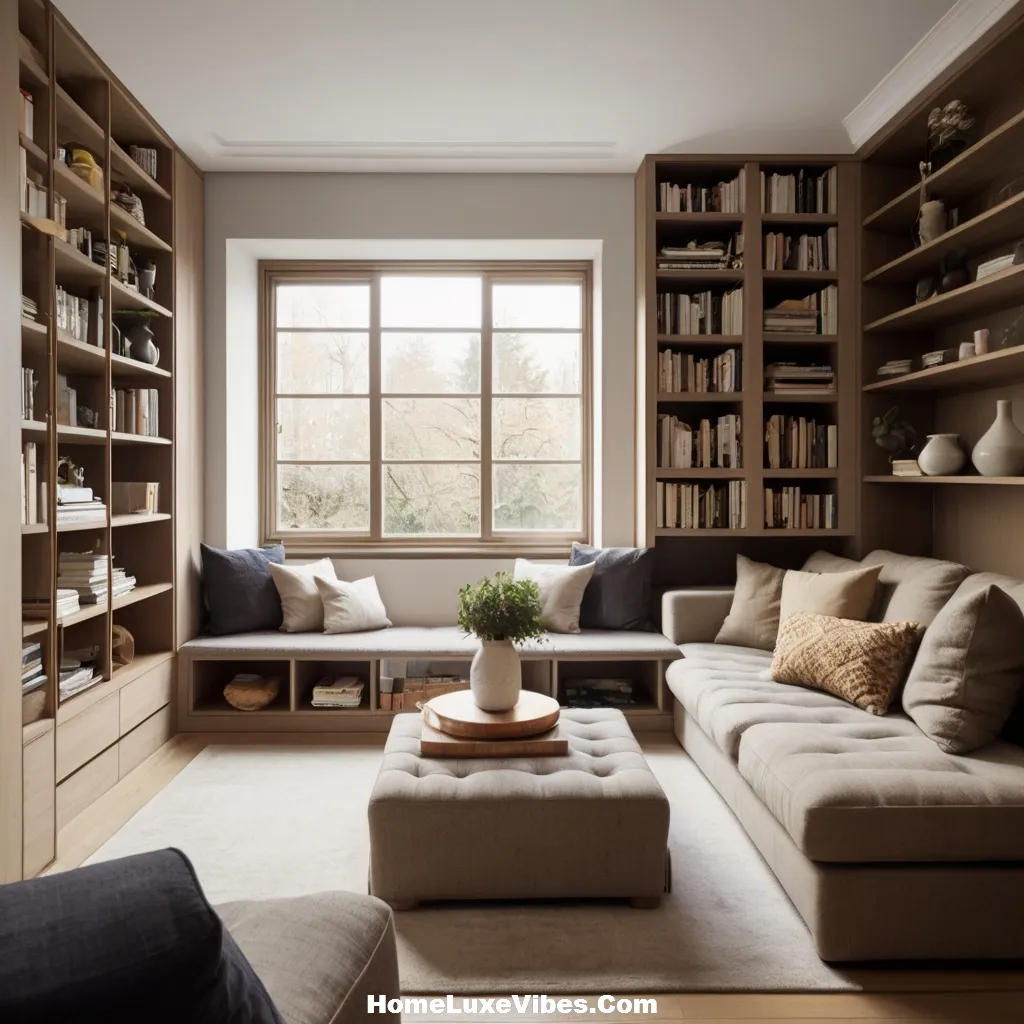 Built-In Shelves in Small Apartment Living Room
