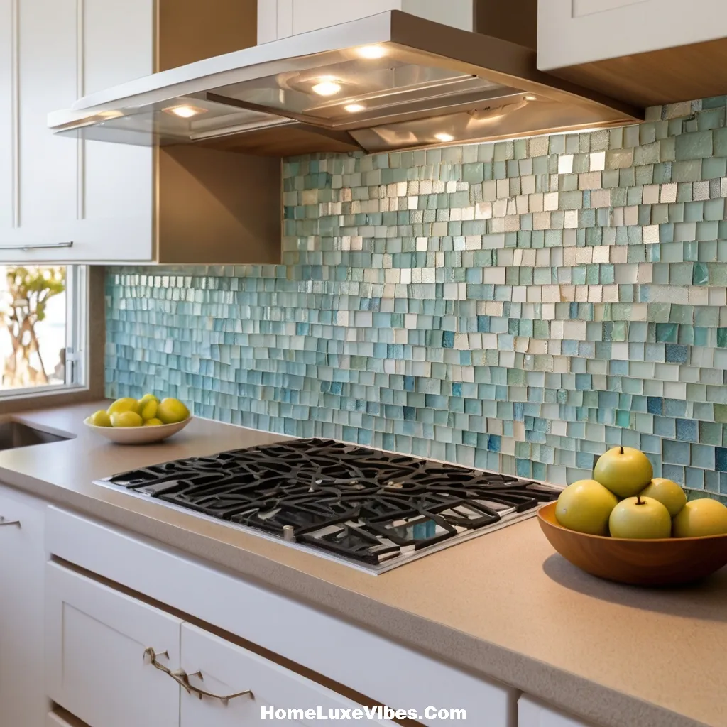 Coastal Kitchen Backsplash with Sea Glass Mosaic Tiles result Coastal Kitchen Backsplash with Sea Glass Mosaic Tiles