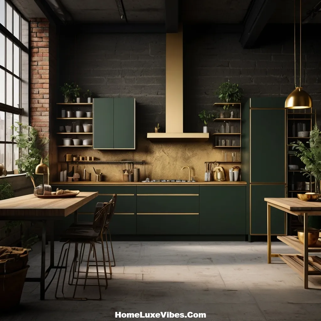 Dark Green Accents with Brass Fixtures – Industrial Kitchen Design Inspiration result Dark Green Accents with Brass Fixtures – Industrial Kitchen Design Inspiration