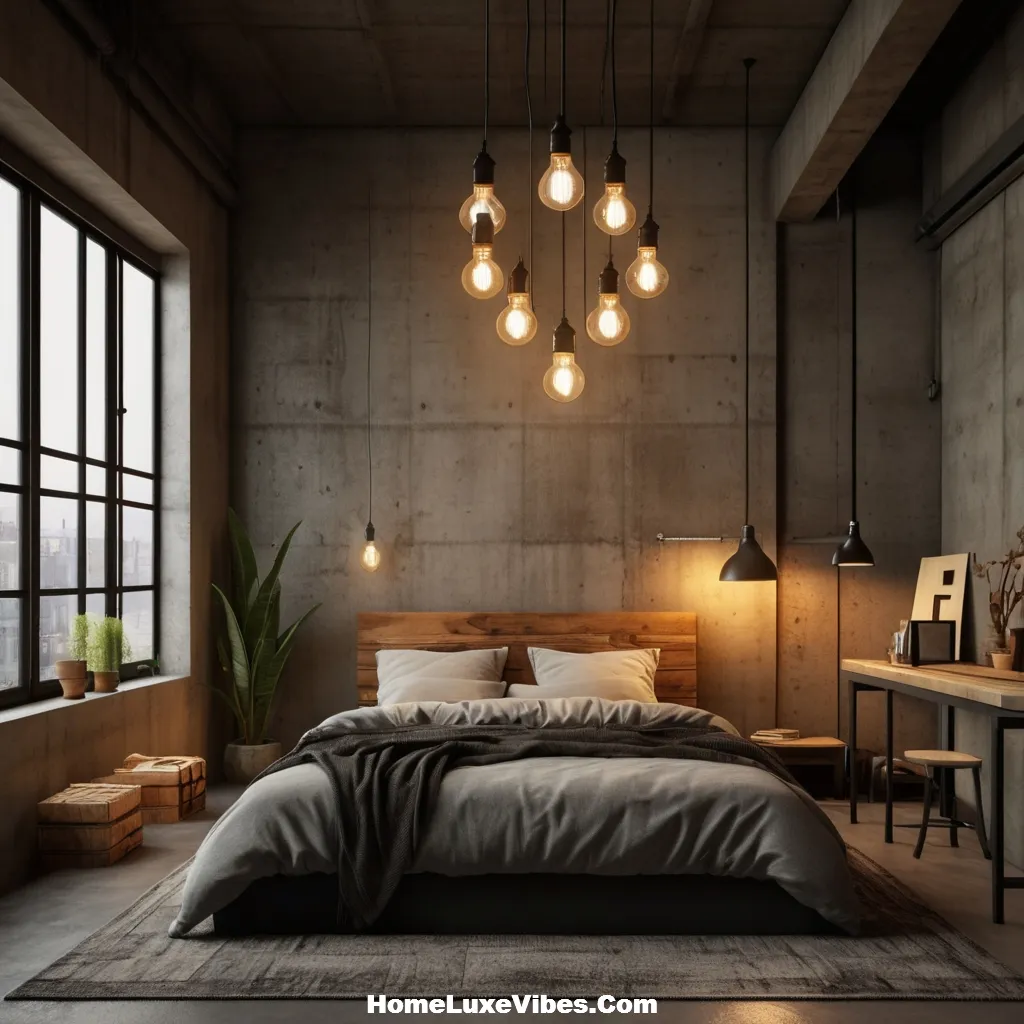 Exposed Bulb Chandelier in Industrial Bedroom – Bold Loft Lighting result Exposed Bulb Chandelier in Industrial Bedroom – Bold Loft Lighting