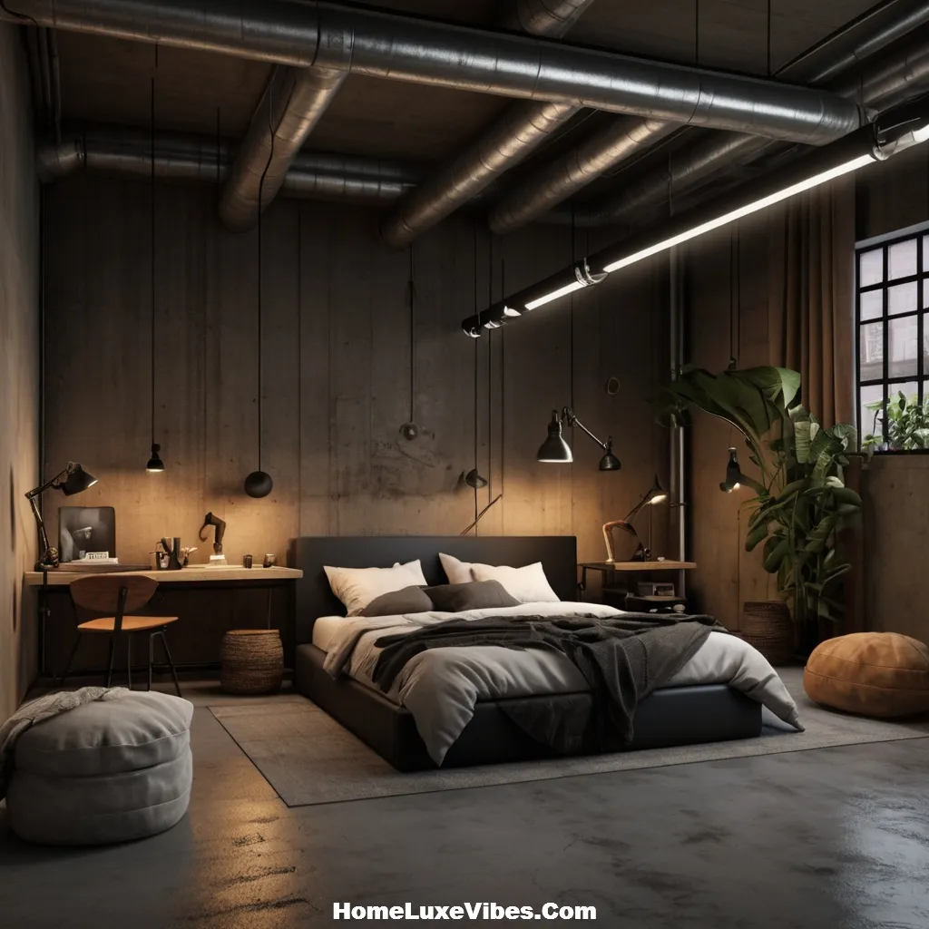 Exposed Pipes in Industrial Bedroom – Raw Urban Loft Style result Exposed Pipes in Industrial Bedroom – Raw Urban Loft Style