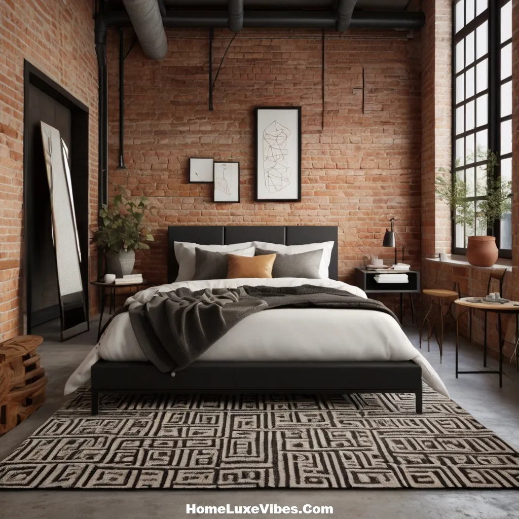 Geometric Rug in Industrial Bedroom – Loft Floor Style result Geometric Rug in Industrial Bedroom – Loft Floor Style