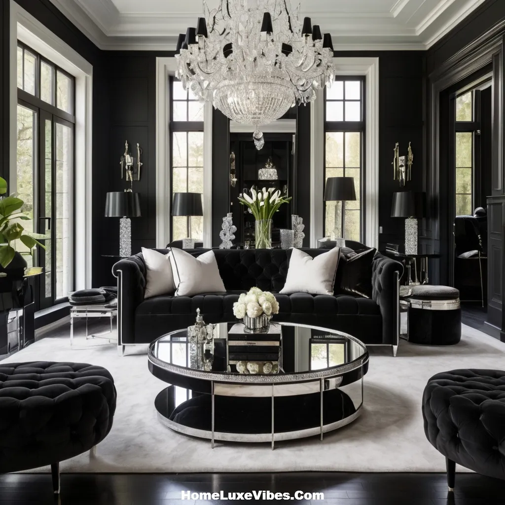 Glam Black and White Living Room result Glam Black-and-White Living Room