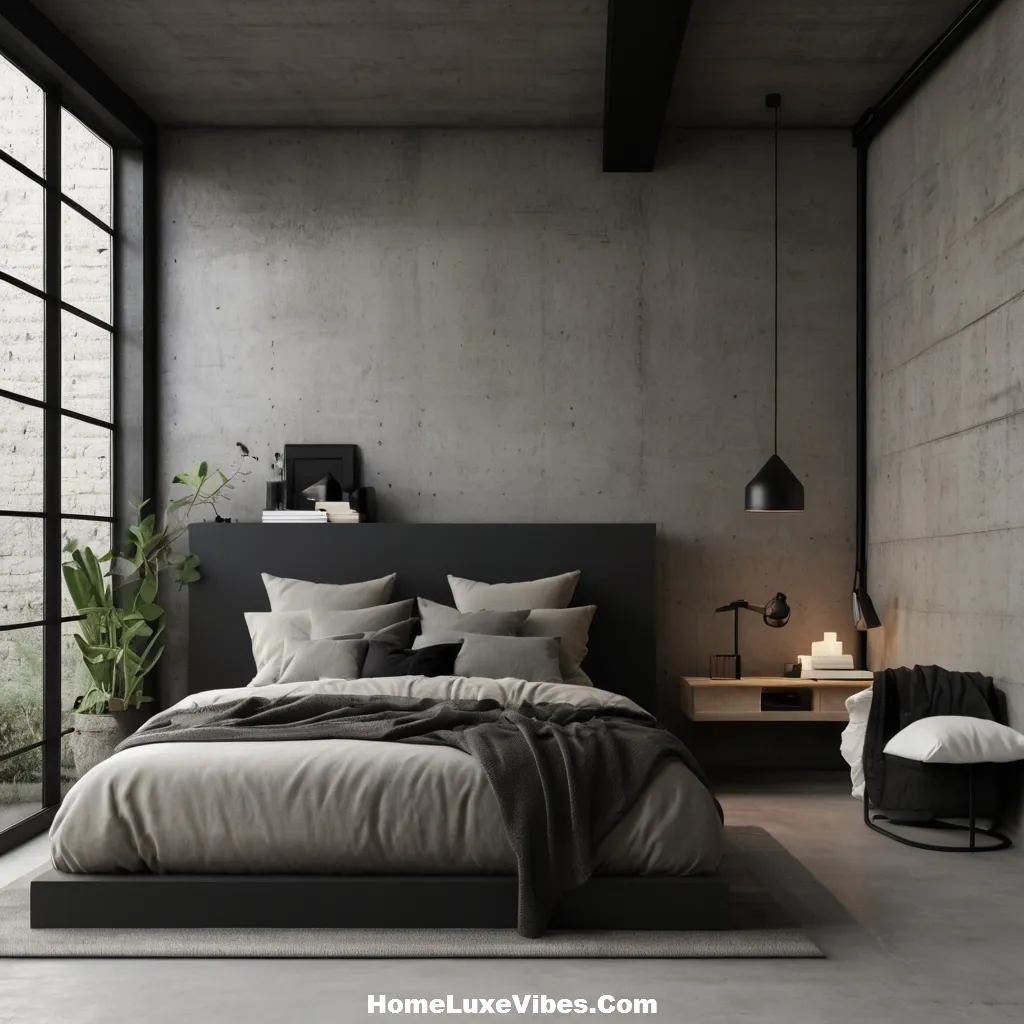 Grey Black Minimalist Industrial Bedroom – Modern Loft Interior result Grey & Black Minimalist Industrial Bedroom – Modern Loft Interior