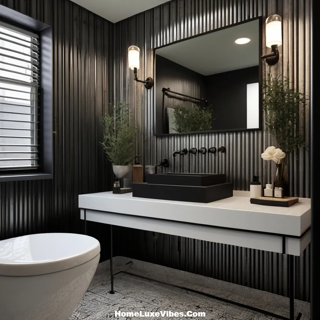 Horizontal Stripe Accent in Industrial Bathroom result Horizontal Stripe Accent in Industrial Bathroom