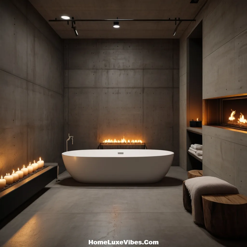 Industrial Bathroom with Linear Fireplace for Warmth result Industrial Bathroom with Linear Fireplace for Warmth