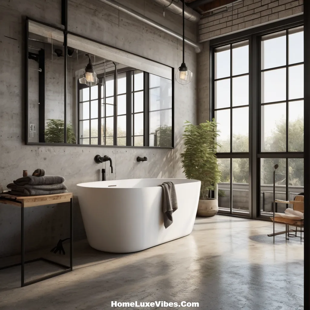 Industrial Bathroom with Modern Picture Windows result Industrial Bathroom with Modern Picture Windows