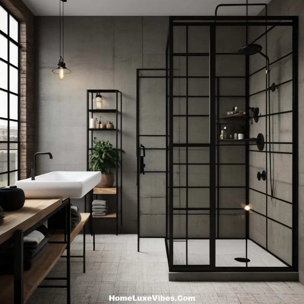 Industrial Bathroom with Steel and Glass Shower Design result Industrial Bathroom with Steel and Glass Shower Design