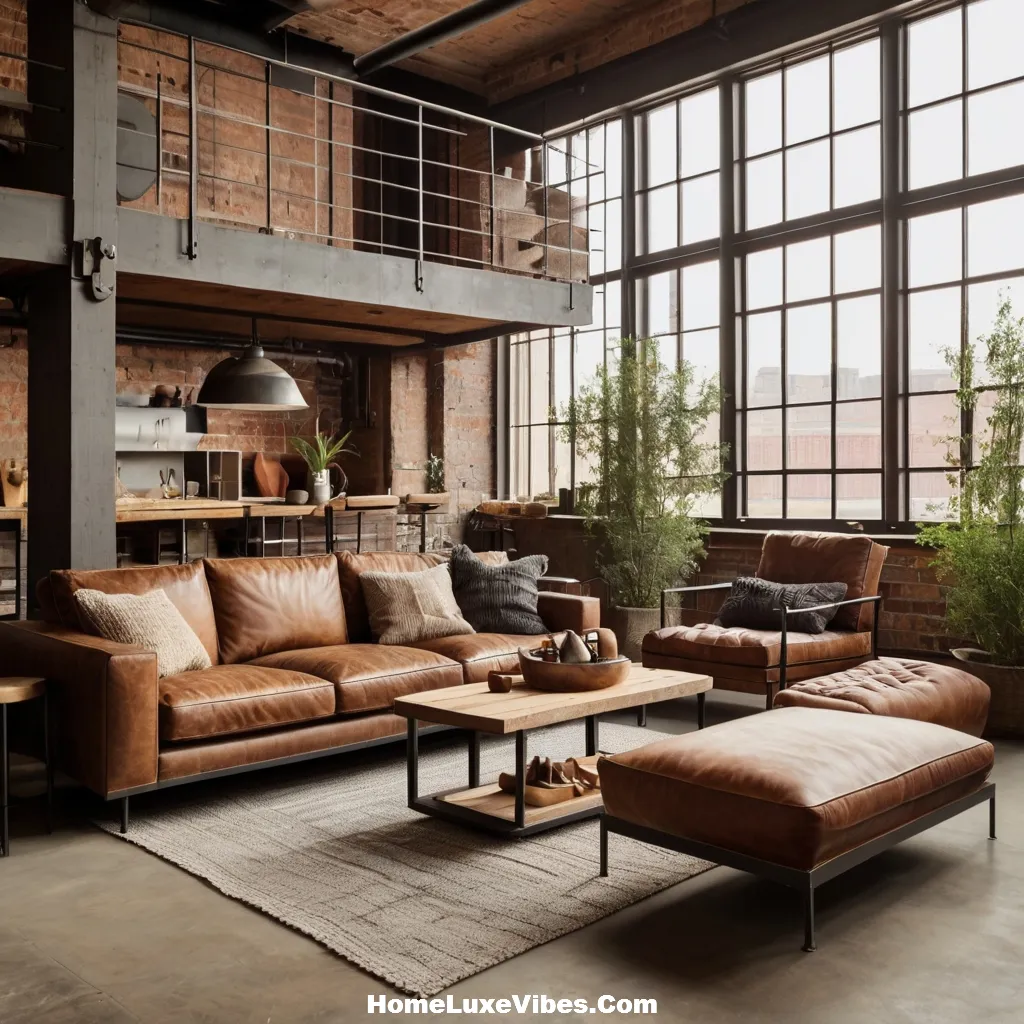 Industrial Living Room Seating with Leather Sofa and Metal Chairs result Industrial Living Room Seating with Leather Sofa and Metal Chairs